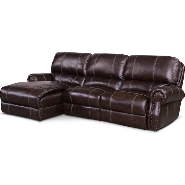 Living Room Furniture - Dartmouth 3-Piece Dual-Power Reclining Sectional with Chaise and 1 Reclining Seat