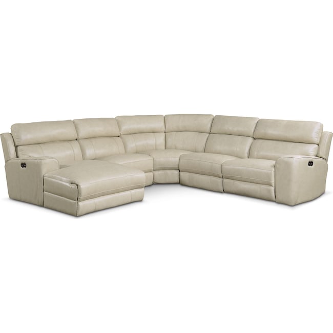Living Room Furniture - Newport 5-Piece Dual-Power Reclining Sectional with Chaise and 2 Reclining Seats