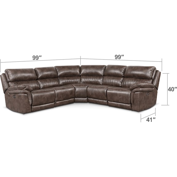 Living Room Furniture - Monterey 5-Piece Power Reclining Sectional with 3 Reclining Seats