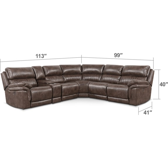 Living Room Furniture - Monterey 6-Piece Power Reclining Sectional with 3 Reclining Seats