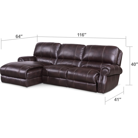Living Room Furniture - Dartmouth 3-Piece Power Reclining Sectional with Chaise