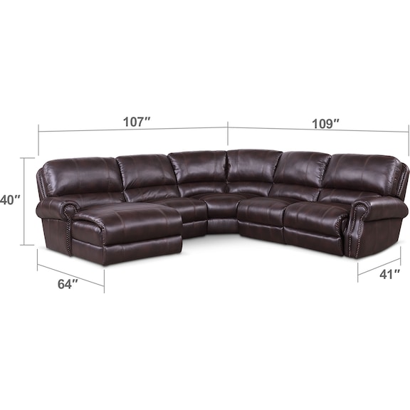 Living Room Furniture - Dartmouth 5-Piece Power Reclining Sectional with 1 Reclining Seat and Chaise