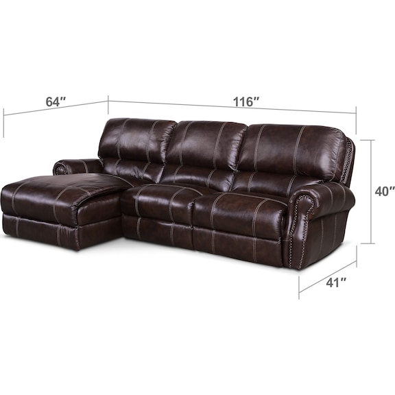 Living Room Furniture - Dartmouth 3-Piece Dual-Power Reclining Sectional with Chaise and 1 Reclining Seat
