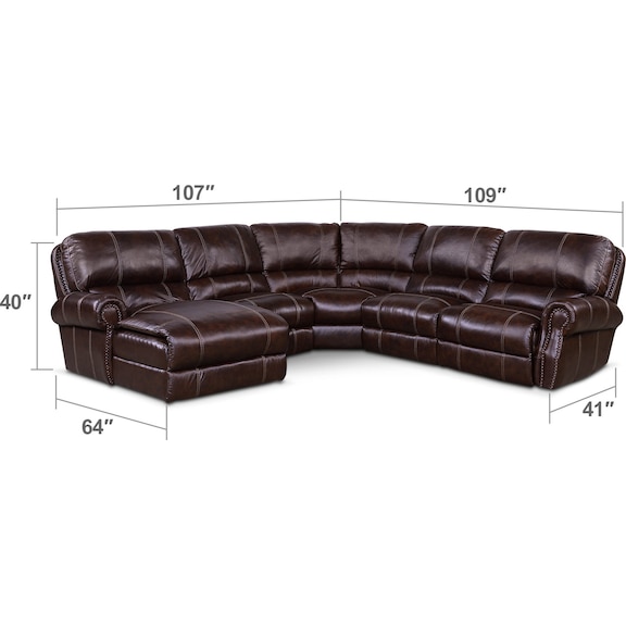 Living Room Furniture - Dartmouth 5-Piece Dual-Power Reclining Sectional with Chaise and 2 Reclining Seats