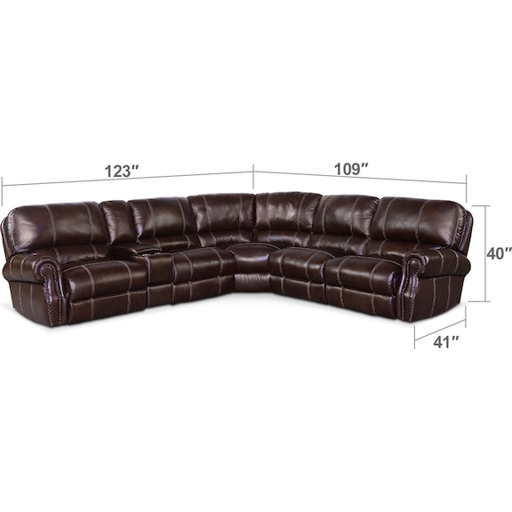 Living Room Furniture - Dartmouth 6-Piece Power Reclining Sectional with 3 Reclining Seats - Chocolate