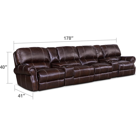 Living Room Furniture - Dartmouth 6-Piece Dual-Power Reclining Sectional with 4 Reclining Seats