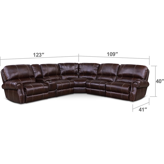 Living Room Furniture - Dartmouth 6-Piece Dual-Power Reclining Sectional with 2 Reclining Seats