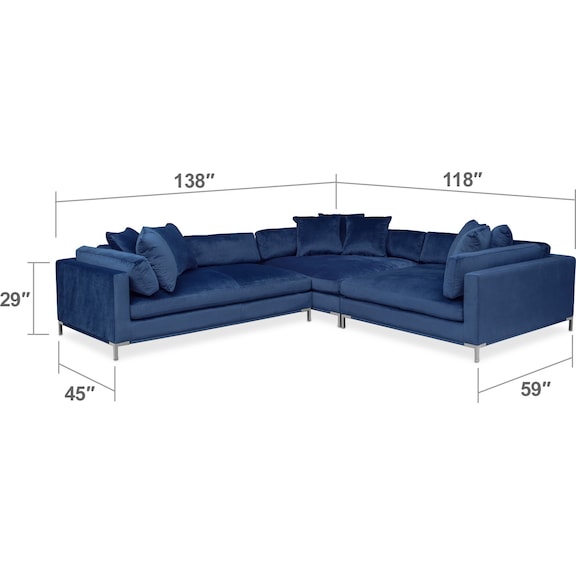 Living Room Furniture - Moda 3-Piece Sectional with Chaise