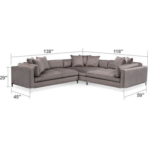 Living Room Furniture - Moda 3-Piece Sectional with Left-Facing Chaise - Oyster