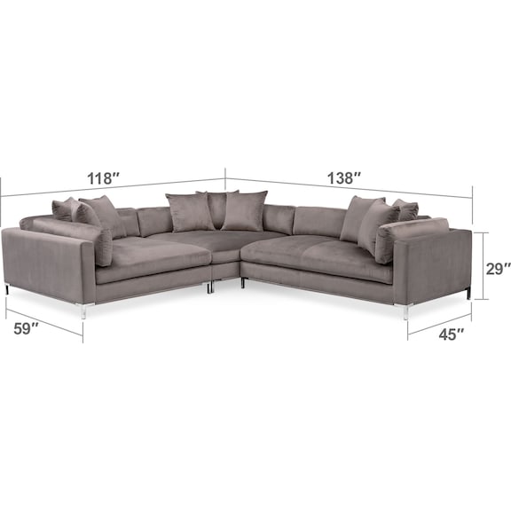 Living Room Furniture - Moda 3-Piece Sectional with Right-Facing Chaise - Oyster