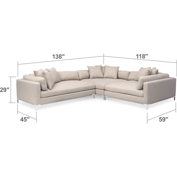 Living Room Furniture - Moda 3-Piece Sectional with Left-Facing Chaise - Ivory