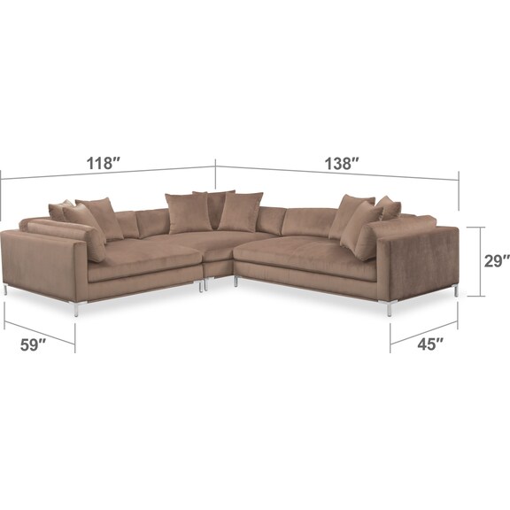 Living Room Furniture - Moda 3-Piece Sectional with Right-Facing Chaise - Mushroom
