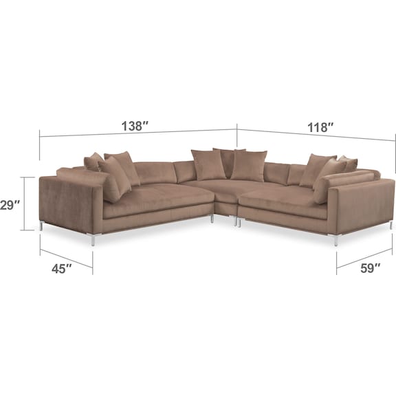 Living Room Furniture - Moda 3-Piece Sectional with Left-Facing Chaise - Mushroom