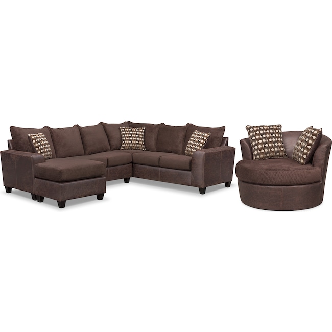 Brando 3Piece Sectional with LeftFacing Chaise and Swivel Chair Set Chocolate American