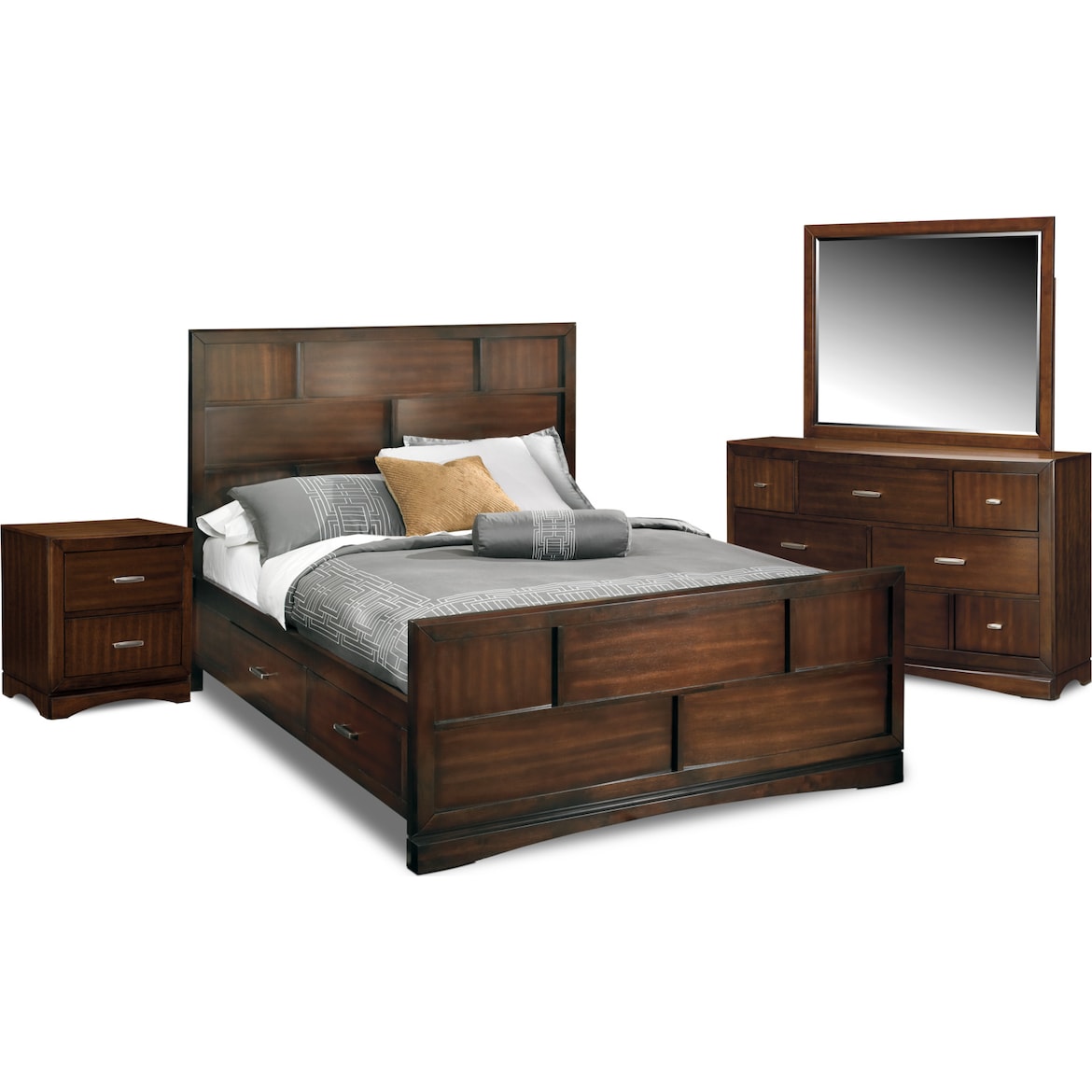 Toronto 6 Piece Queen Storage Bedroom Set Pecan