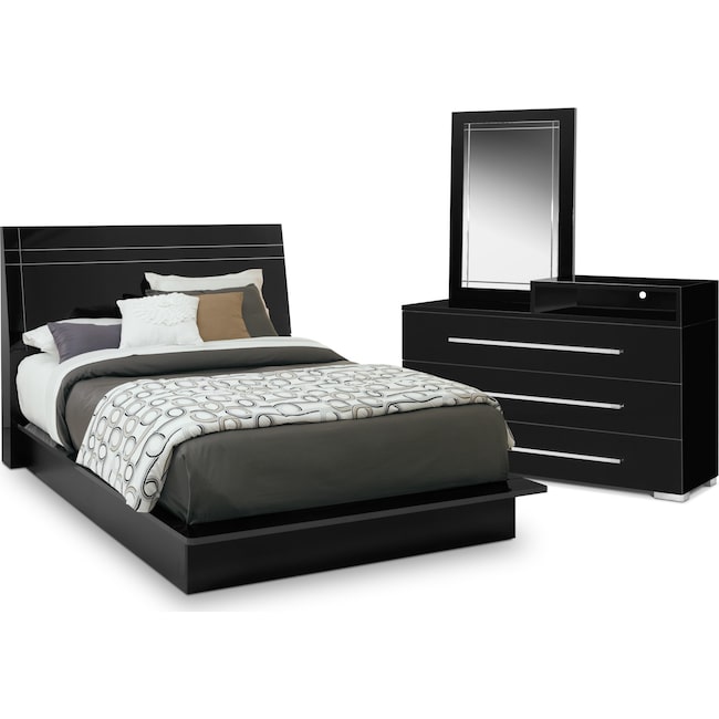 Dimora 5-Piece Queen Panel Bedroom Set with Media Dresser - Black
