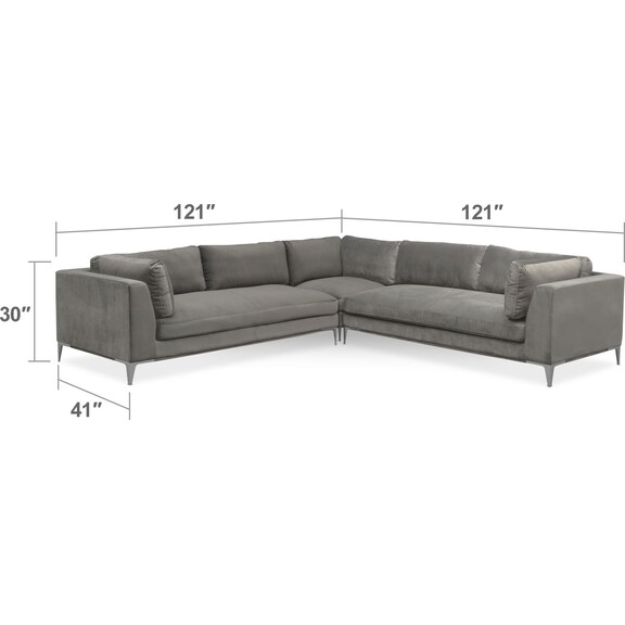 Living Room Furniture - Aaron 3-Piece Sectional - Flannel