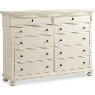 Langham 10-Drawer Dresser and Mirror - White | American Signature Furniture