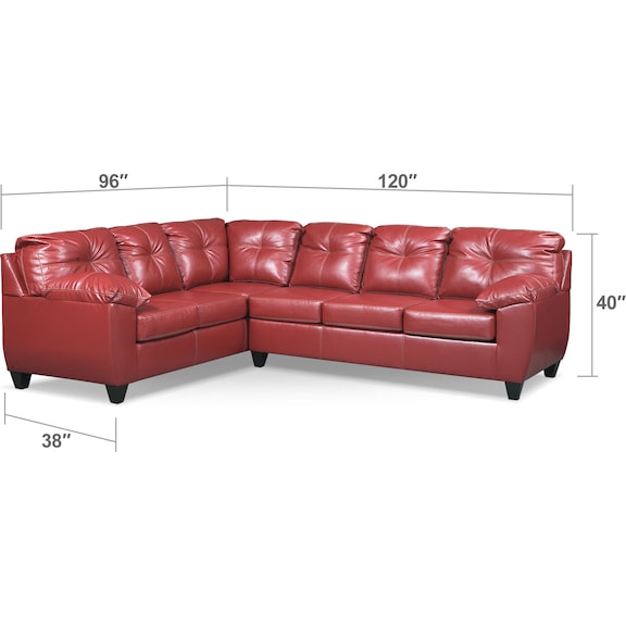 Living Room Furniture - Ricardo 2-Piece Memory Foam Sectional with Left-Facing Sofa - Cardinal