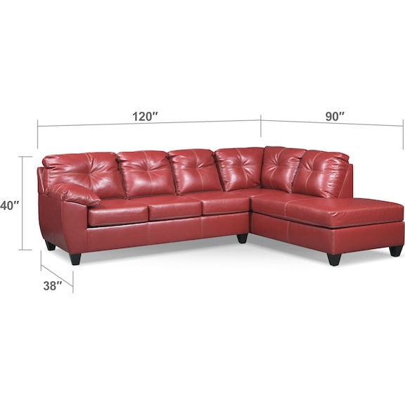 Living Room Furniture - Ricardo 2-Piece Memory Foam Sleeper Sectional with Right-Facing Chaise - Cardinal