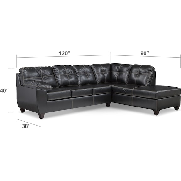 Living Room Furniture - Ricardo 2-Piece Memory Foam Sleeper Sectional with Right-Facing Chaise - Onyx