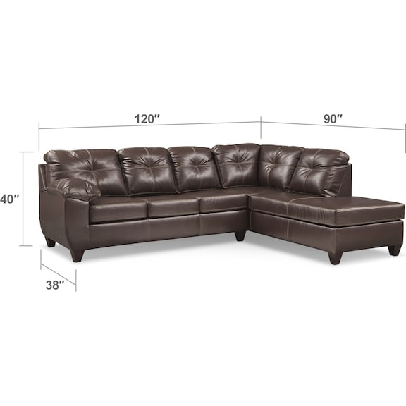 Living Room Furniture - Ricardo 2-Piece Memory Foam Sleeper Sectional with Right-Facing Chaise - Brown