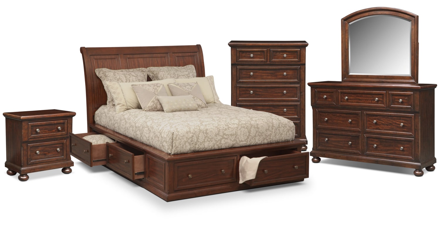 Hanover 7-Piece King Storage Bedroom Set - Cherry ...