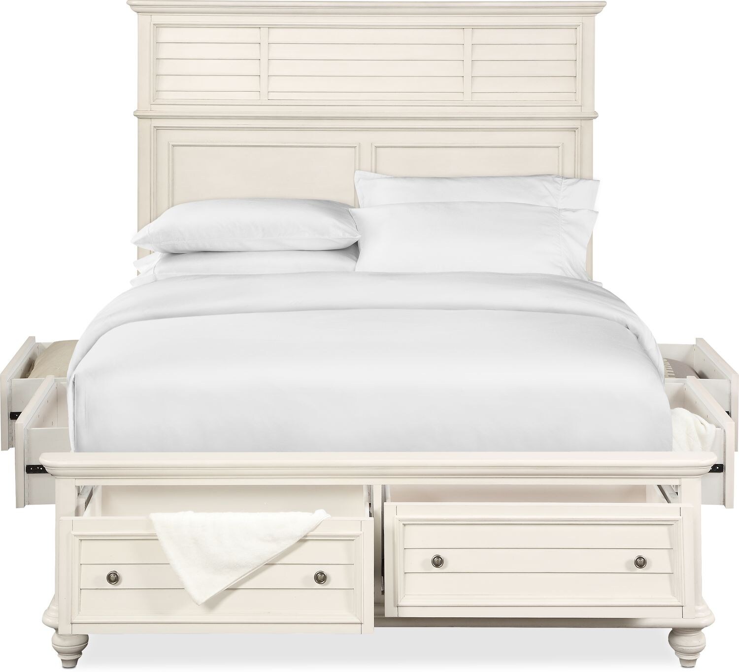 Charleston Queen Panel Bed with 6 Underbed Drawers White American