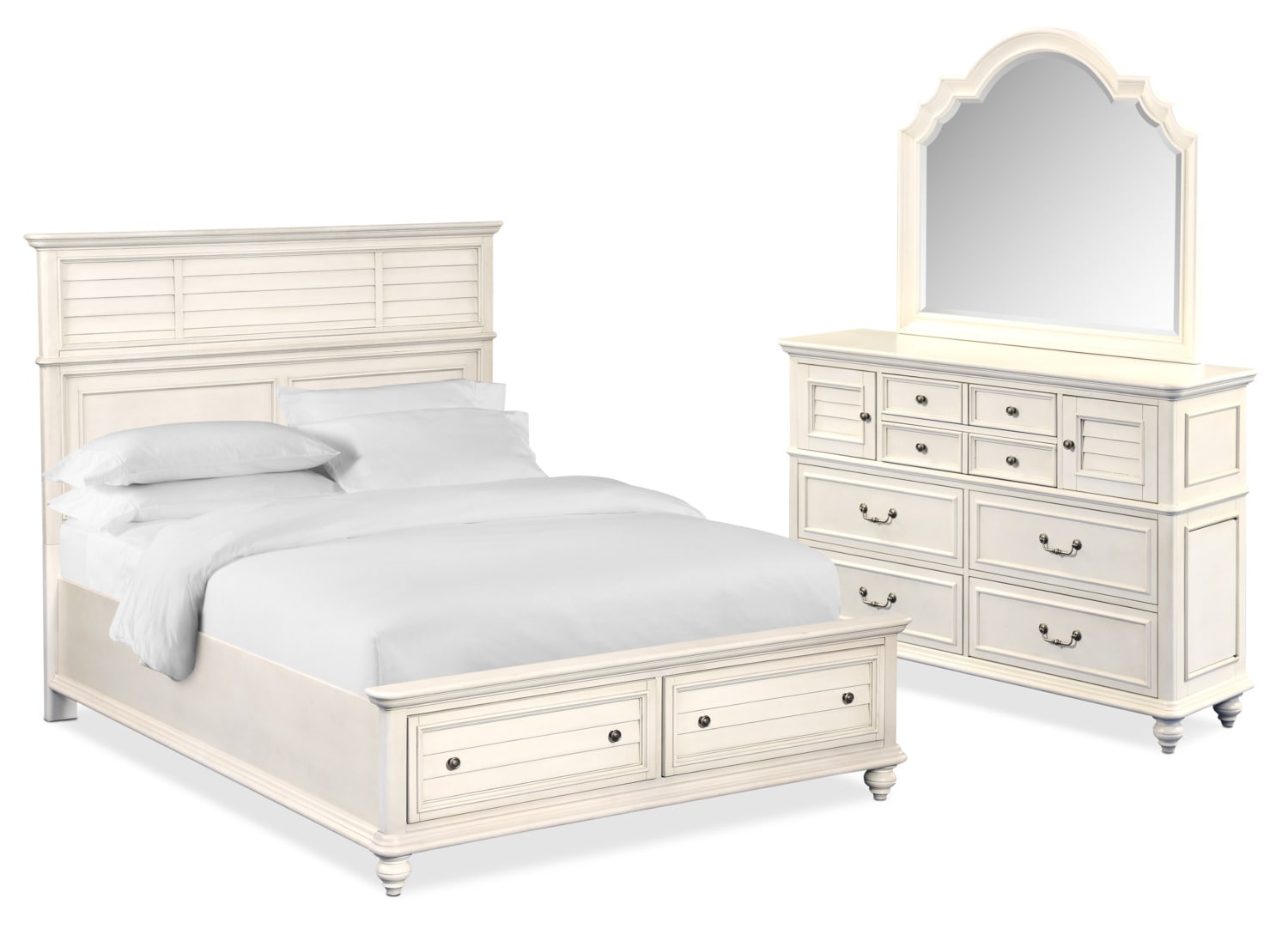 Charleston 5 Piece King Panel Bedroom Set With 2 Underbed Drawers White