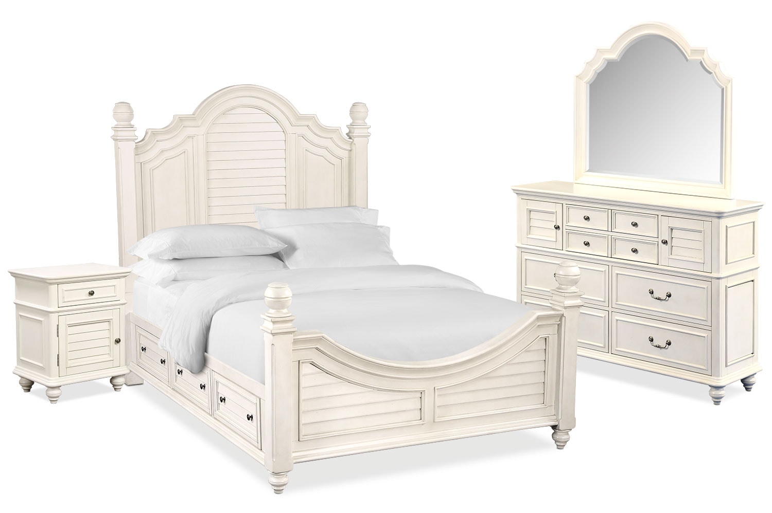 Charleston 6 Piece Poster Bedroom Set With 4 Underbed Drawers Nightstand Dresser And Mirror