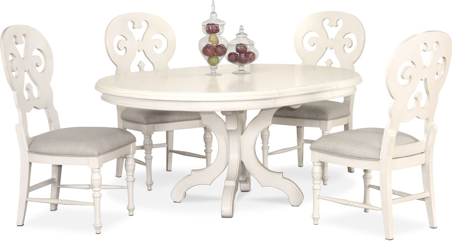 Charleston Round Dining Table And 4 Scroll Back Side Chairs