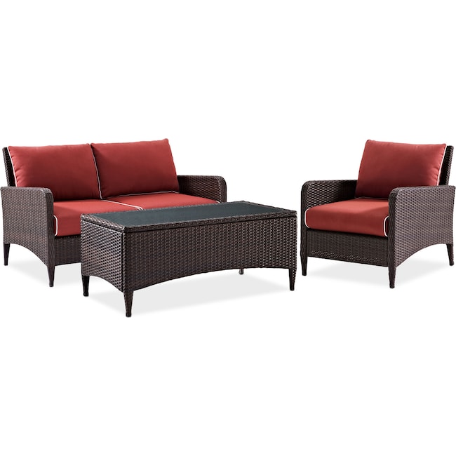 Outdoor Furniture - Corona Outdoor Loveseat, Chair and Coffee Table Set - Sangria