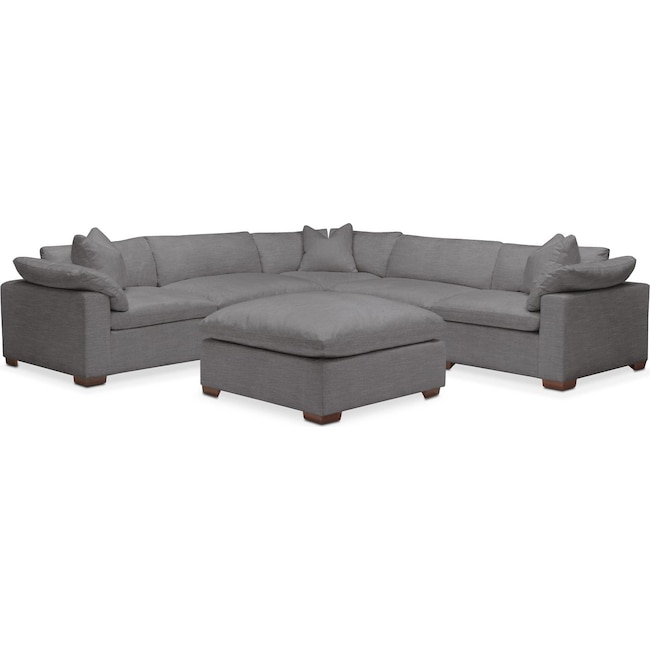 Living Room Furniture - Plush 5-Piece Sectional with Ottoman