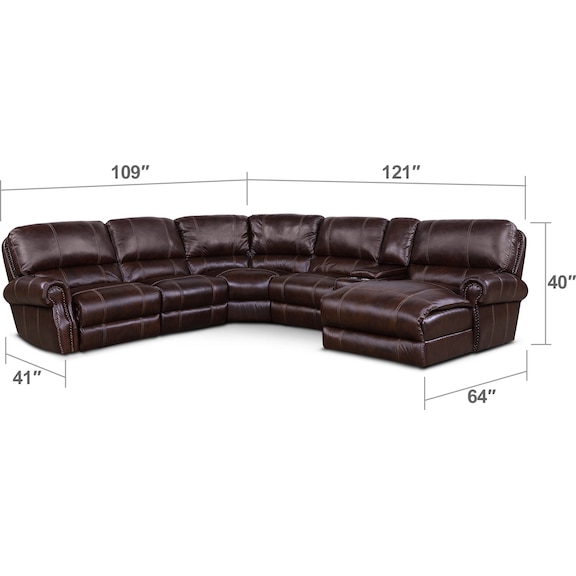 Living Room Furniture - Dartmouth 6-Piece Power Reclining Sectional with 2 Reclining Seats and Chaise