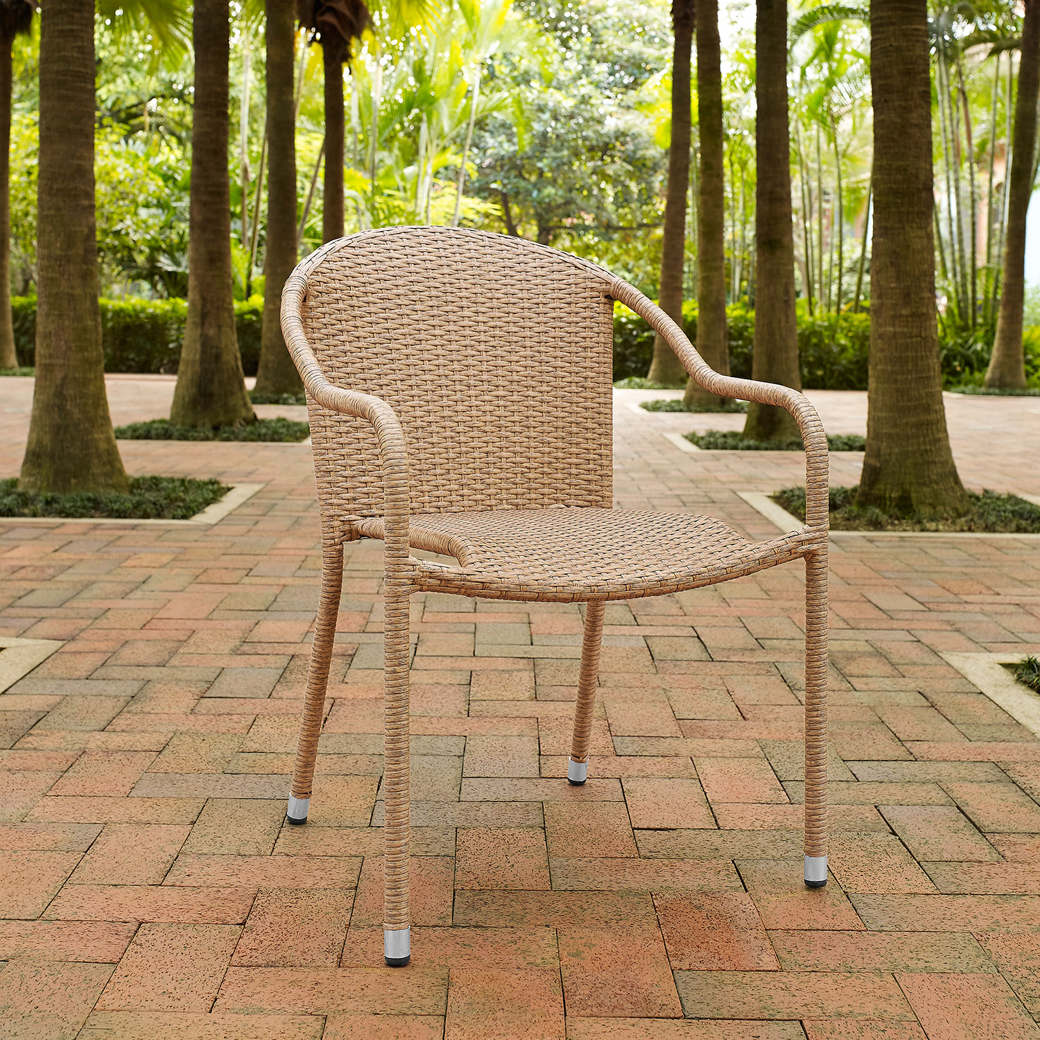 Aldo Set of 4 Stackable Outdoor Arm Chairs - Light Brown | American