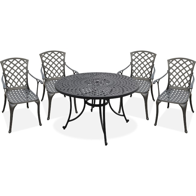 Outdoor Furniture - Hana Outdoor 46" Dining Table and 4 High-Back Arm Chairs