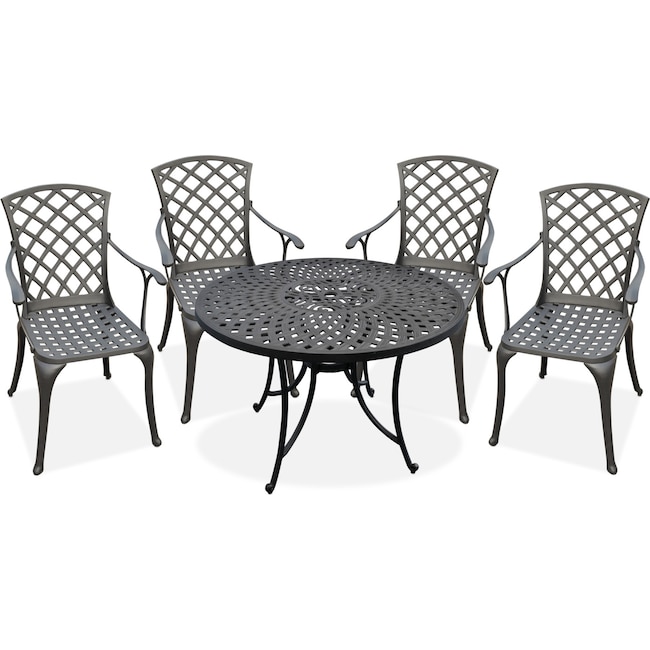 Outdoor Furniture - Hana 42" Outdoor Table and 4 High-Back Arm Chairs - Black