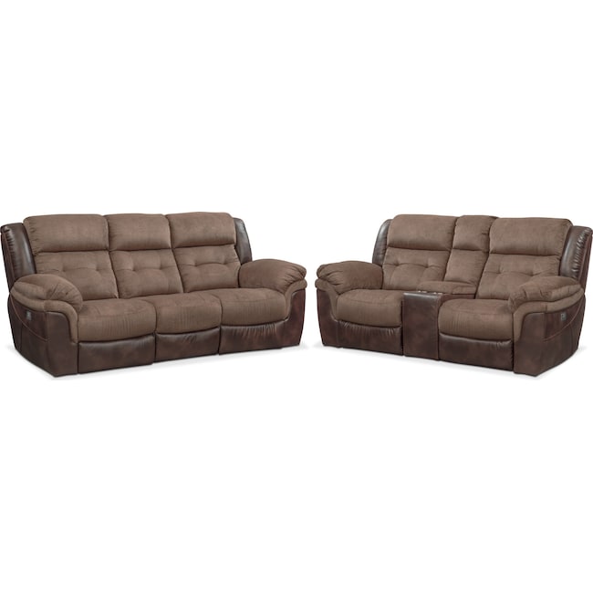 Living Room Furniture - Tacoma Dual Power Reclining Sofa and Loveseat Set