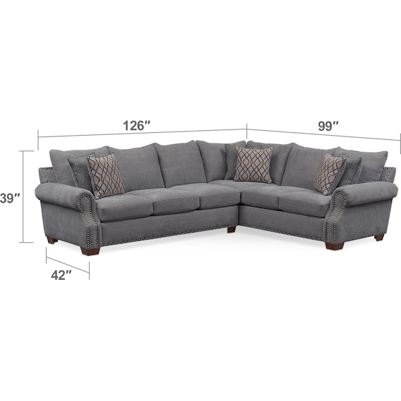 Living Room Furniture - Bolton 2-Piece Sectional with Left-Facing Sofa and Cocktail Ottoman