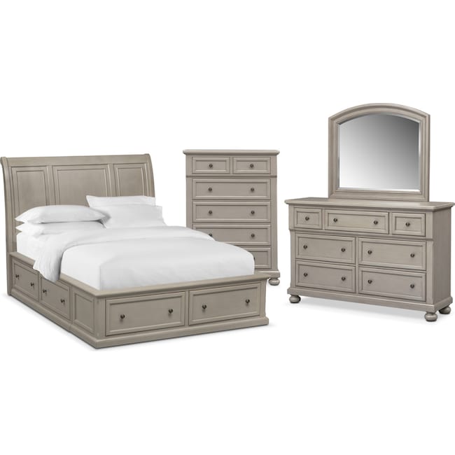 Bedroom Furniture - Hanover 6-Piece Storage Bedroom Set with Chest, Nightstand, Dresser and Mirror