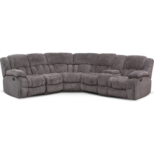 Living Room Furniture - Turbo 6-Piece Manual Reclining Sectional with 3 Reclining Seats