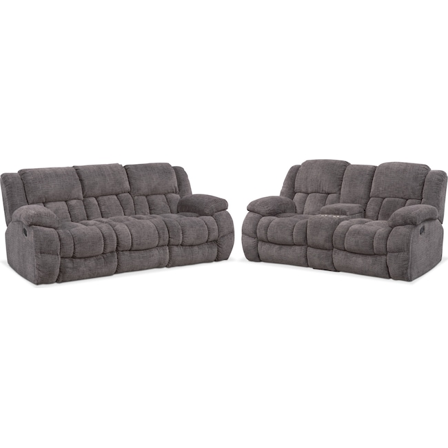 Turbo Manual Reclining Sofa and Loveseat Set Pewter American