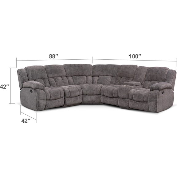 Living Room Furniture - Turbo 6-Piece Manual Reclining Sectional with 3 Reclining Seats
