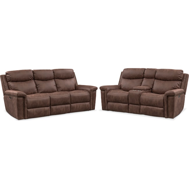 Living Room Furniture - Montana Dual-Power Reclining Sofa and Loveseat Set