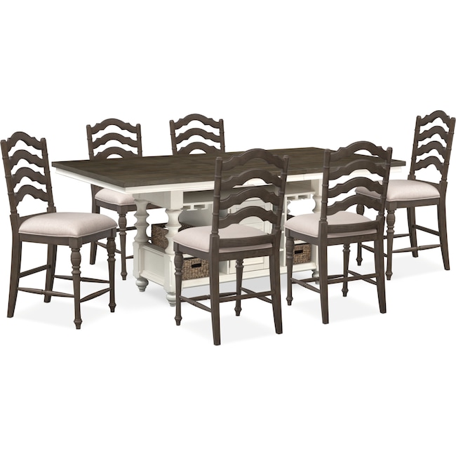 Dining Room Furniture - Charleston Counter-Height Kitchen Island and 6 Stools