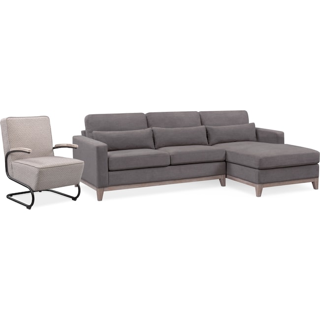 Living Room Furniture - Crosby 2-Piece Sectional with Chaise and Accent Chair Set