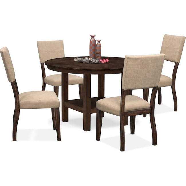 Dining Room Furniture - Tribeca Round Dining Table and 4 Upholstered Side Chairs