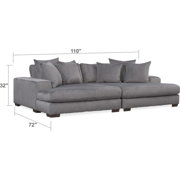 Living Room Furniture - Lounge 2-Piece Sectional with Double Chaise - Gray