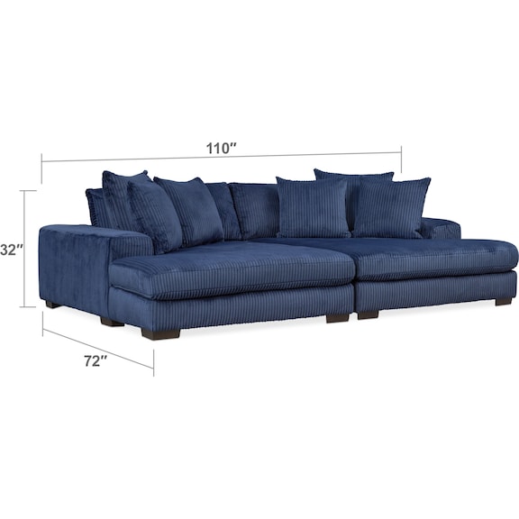 Living Room Furniture - Lounge 2-Piece Sectional with Double Chaise - Navy