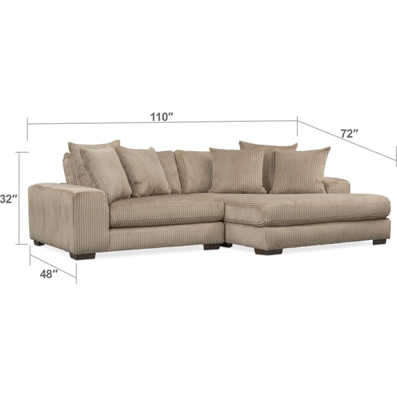 Living Room Furniture - Lounge 2-Piece Sectional with Right-Facing Chaise - Beige